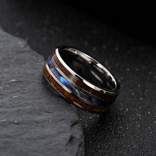 Mens Titanium Wood Shell Design Wedding Band. Ring Size 6,7,8,9,10,11,12,13